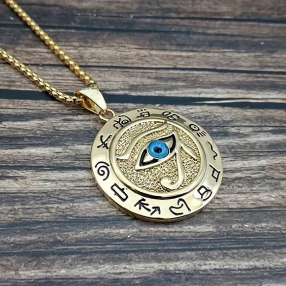 Gold and Blue Pendant Necklace - Picture 2 of 4